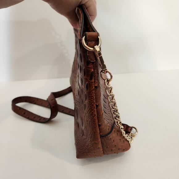 C EST 1946 Brown Bronze Faux Ostrich Leather Crossbody|Clutch Bag|Purse Boho - Picture 8 of 12